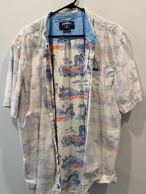 chubbies Tropical Island Print Short Sleeve Shirt - Light Blue & Coral